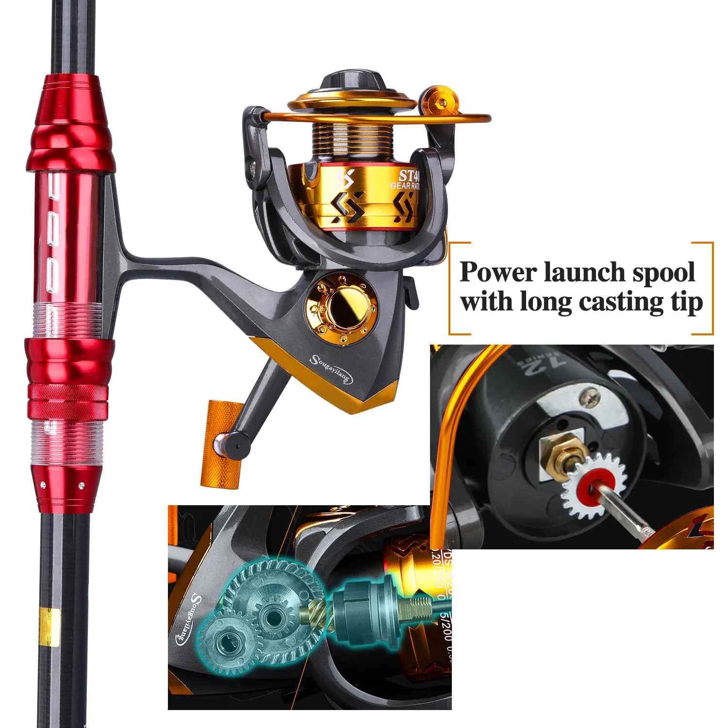 Sougayilang Top Quality Spinning Fishing Rods Combo1.8-2.7m Telescopic Rod and 12BB High Speed Gear Ratio 5.5:1 Fishing Reel Set