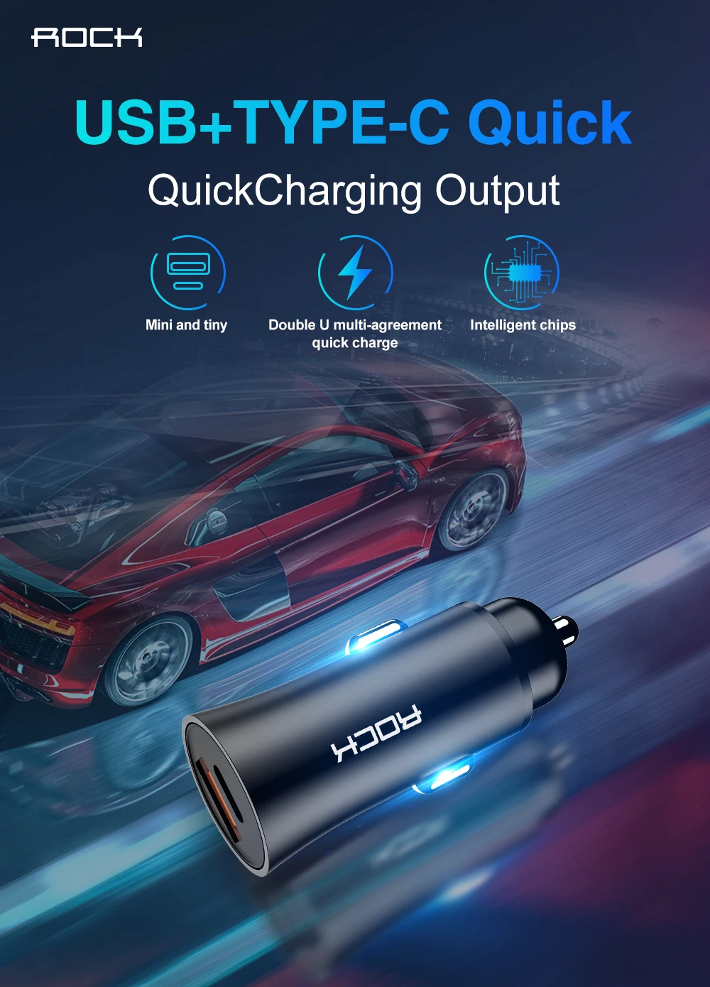 ROCK 32 Вт Металл Quick Charge 4,0 3,0 Автомобильное зарядное устройство двойной USB для Samsung Huawei Supercharge Quick Charge SCP 5A адаптер Автомобильное зарядное устройство