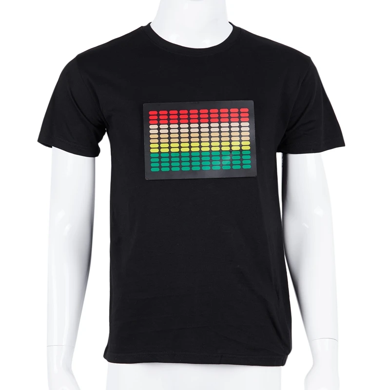 Men Sound Activated Led T-Shirt Light Up Flashing Rock Disco Equalizer Short Sleeve Led T Shirt L