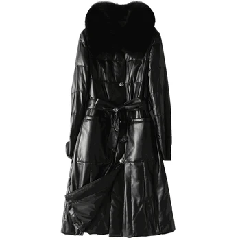 

Real Genuine Leather Jacket Autumn Winter Coat Women Clothes 2020 Fox Fur Collar Warm Sheepskin Down Coat Long Tops ZT4686