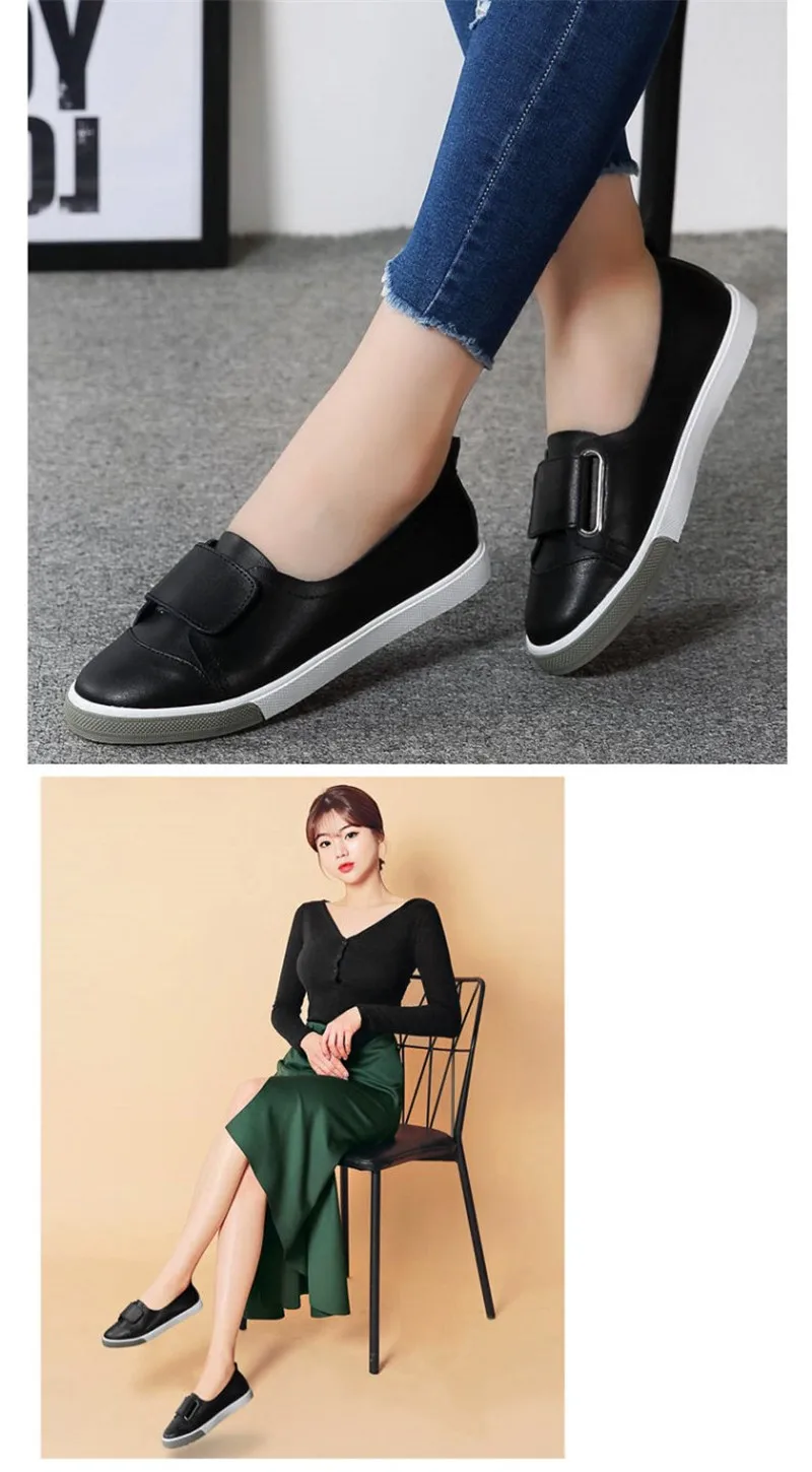 Korean Comfortable Leather White Women's Shoes Soft Bottom Non-slip Loafers Shoes Woman Black 2020 New Shallow Lady  Flat Shoes  (4)