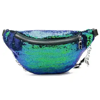 

NEW-Women Sequin Fanny Pack Fashion Female Waist Bag New Chest Pouch Shoulder Bag Glitter Belts Bags Waist Packs(Green)