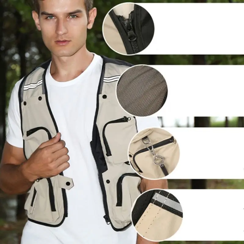 Fishing Vests Casual Multi Pocket Water Resistant Breathable Zipper Jacket Waistcoat Outdoor Sportswear For Photography Travel