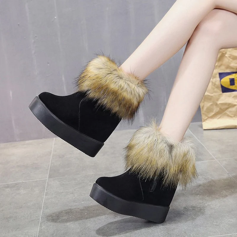 E TOY WORD Snow boots Women short tube plus velvet 2019 winter new thick-sole platform boots Height increasing shoes women boots