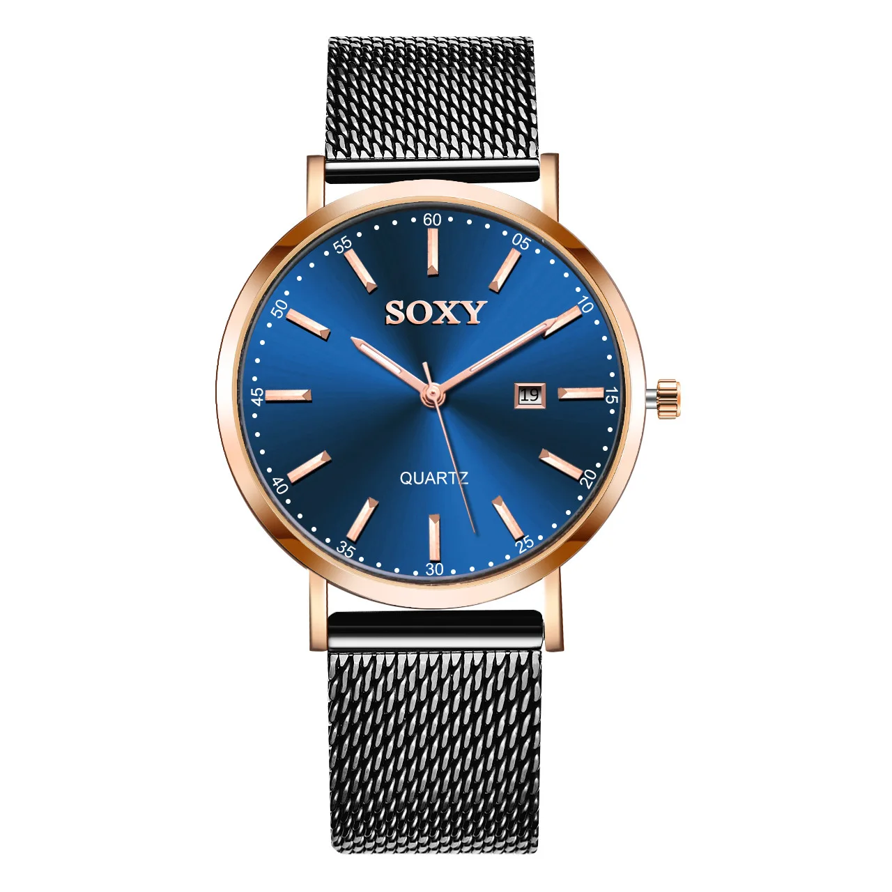

Soxy New Style Gradient Color Men Mesh Belt Quartz Watch