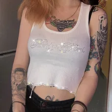 Эксклюзивный сексуальный белый укороченный топ без рукавов с бриллиантами, Короткие топы, уличная одежда, летние короткие топы, пляжные вечерние женские атласные топы