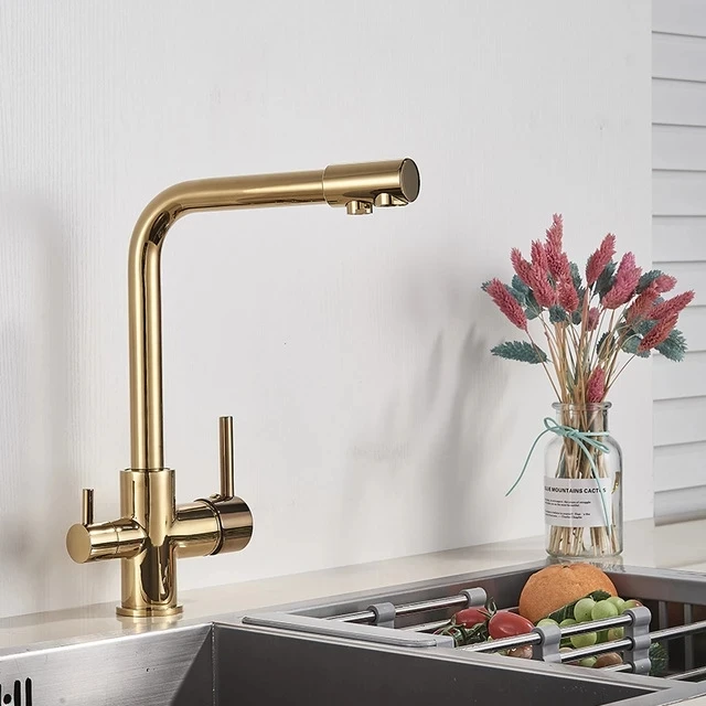 Filter Kitchen Faucet Drinking Pure Water Black Gold Kitchen Faucet Dual Handle Seven Letter Design 360 Rotation Hot And Cold small kitchen sink