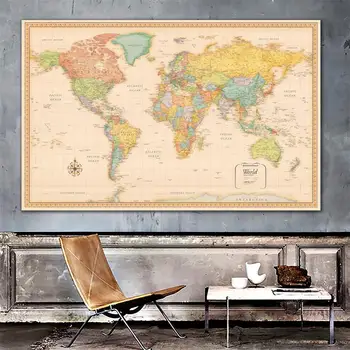 

150x100cm World Map Classic Edition Non-woven Vinyl Spray Map Without National Flag