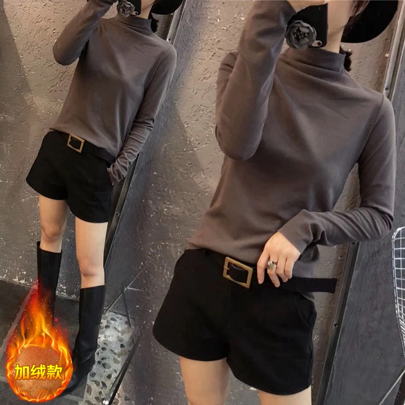 

outstanding 2019 New Velvet Semi-High Collar Long Sleeve Jacket in Autumn and Winter long sleeve shirt women tshirt women shirts