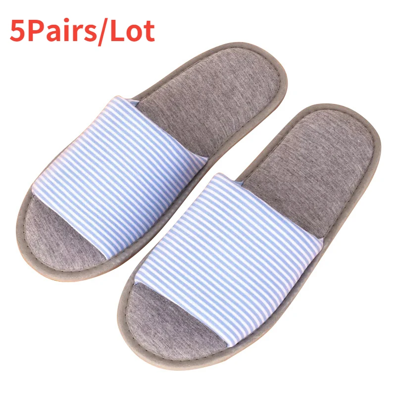 4-5Pairs Mix Colors Open Toe Cotton Slippers Men Women Hotel Disposable Slides Home Travel Hospitality Flats Footwear One Size