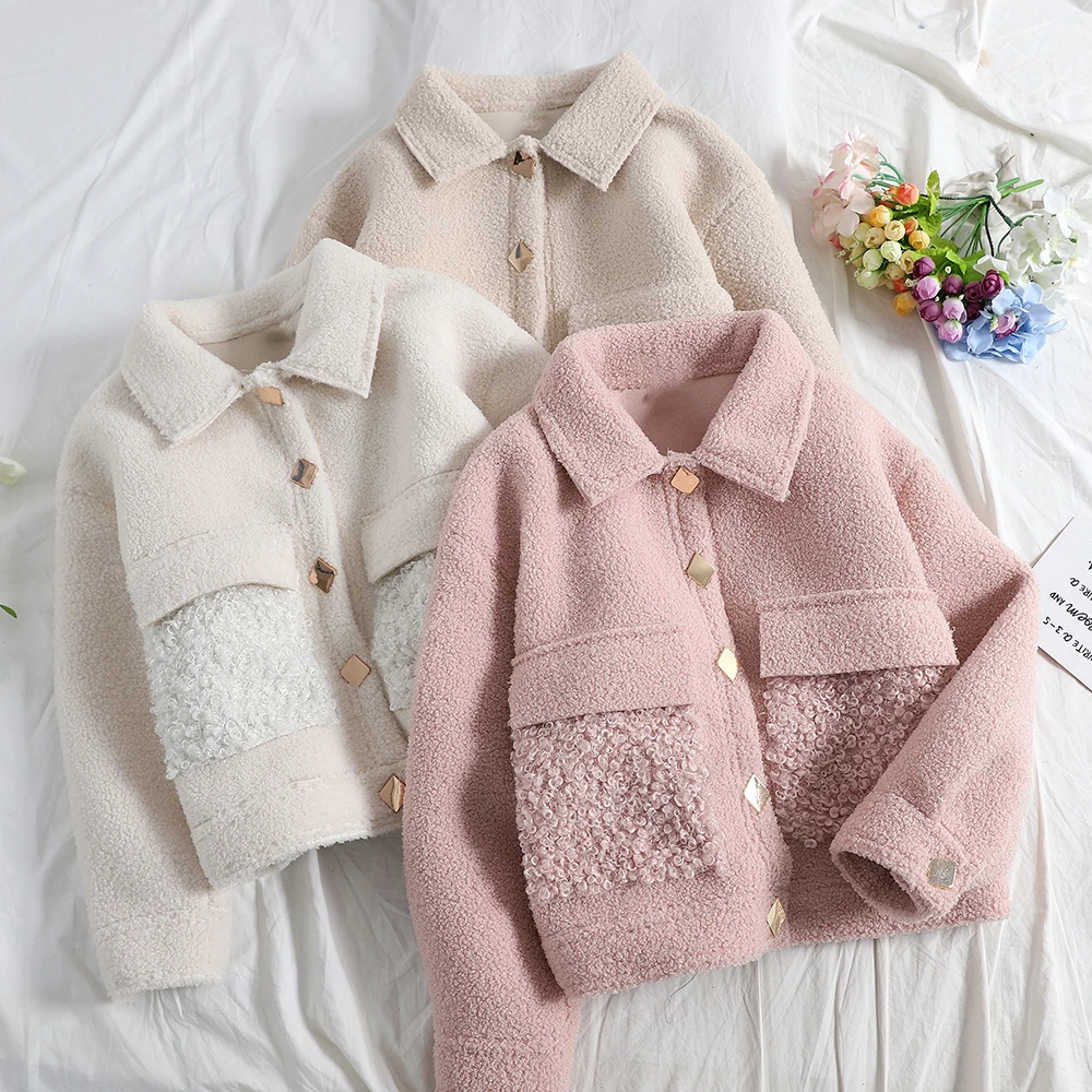 

SINGRAIN Women Winter Fleece Jacket Fashion Patchwork Wool Thick Outerwear Elegant Overcoat Cashmere Patchwork Basic Fluffy Coat