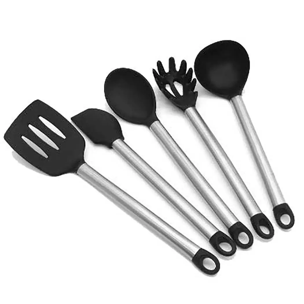 black 5pcs 4 Стиль 2 Размеры Силиконовое приспособление для кухни набор принадлежностей для готовки жаростойкая посуда Кухня инструменты - Цвет: black 5pcs