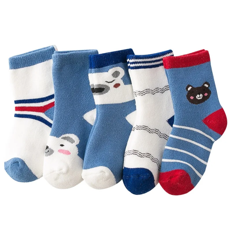 5 пар/лот, Детские хлопковые носки для мальчиков и девочек, теплые модные спортивные носки в полоску с героями мультфильмов для малышей, осенне-зимние детские подарки - Цвет: L