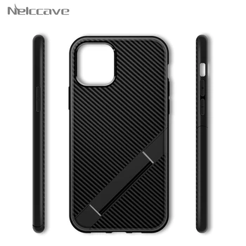 

100Pcs Carbon Fiber Folding Phone Case For iPhone 11 Pro XS MAX XR X 8 7 6 Plus SE 2020 Stand Holder Shockproof Soft TPU Cover