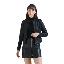 2021 Autumn Faux Soft PU Leather Jackets For Women Coats Plus Velvet Fashion Rivets Slim Design Long Sleeve Casual Outwear