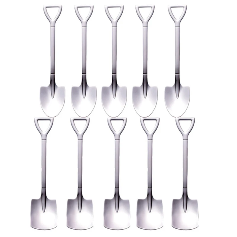 10PC Stainless Steel Shovel Coffee Spoon Set Creative Tea-Spoon Dessert Christmas Gift Tableware |
