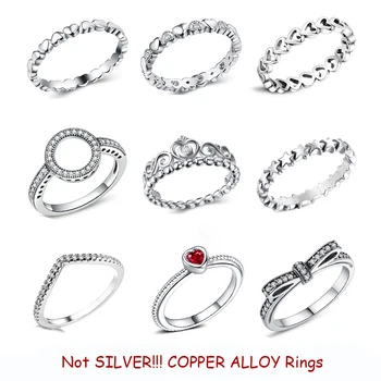 New Fashion Silver Color Copper Ring Love Heart Crown Finger Rings Clear CZ Stackable For Women Wedding Jewelry Gift Dropship
