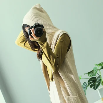 

BELIARST Spring and Autumn New Cashmere Vest Women's Long Belt Cardigan Jacket Loose Sleeveless Sleeveless Sweater