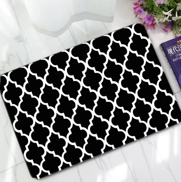 

Elegant Classic Black White Grey Moroccan Rubber Welcome Doormat Front Door Mat Watercolor Geometric Floor Rug Carpet for Shower
