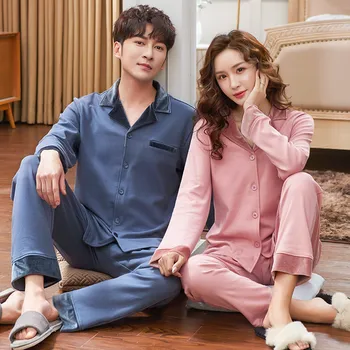

Couples Pajamas Women's Spring and Autumn Autumn Autumn Pure Cotton Long Sleeve Tracksuit Men Autumn and Winter Cotton Korean-st