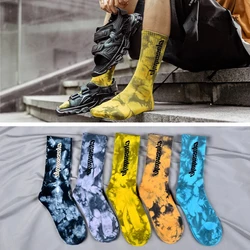 New HipHop Tie-dye Letter Men and Women Socks Cotton Happy Colorful Vortex Classmale Funny Fashion Skateboard Soft Girl Sockings