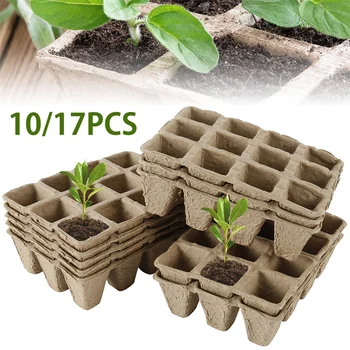 

17 Pcs Degradable Seed Starter Tray Biodegradable Peat Pots Seedling Germination Trays Organic Plant Seed Starter Tray Kit