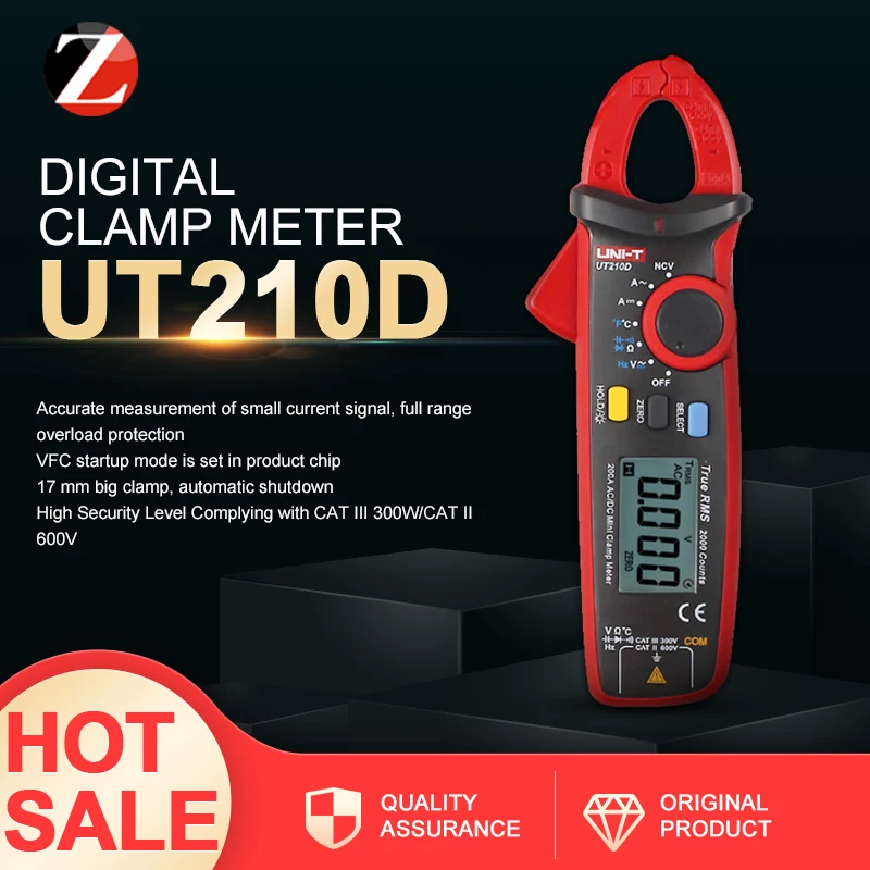 Цифровой клещи UNI-T измерения температуры UT210D UT210E Авто Диапазон AC/DC ток напряжение мультиметр