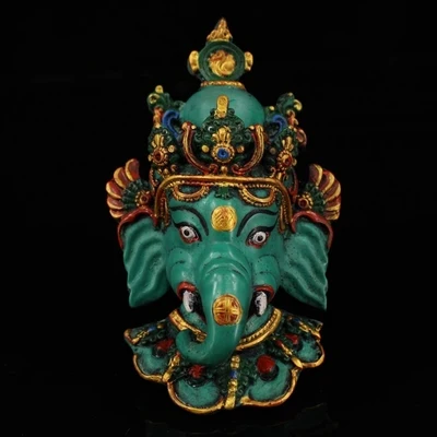 

Exquisite Antique Painted Lacquer Ware Elephant Trunk God Of Wealth Mask Home Decoration