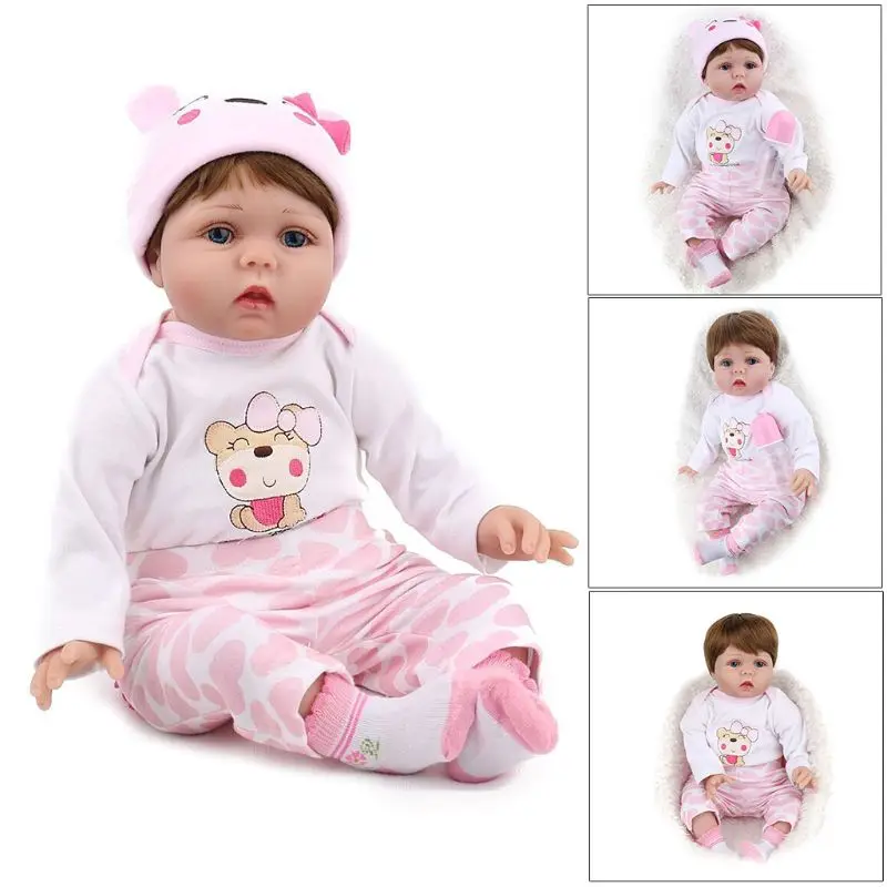 

55cm Silicon Vinyl Doll Pink Clothes Newborn Lifelike Baby Toys Early Childhood 95AE