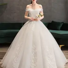 Размера плюс, кружевные цветы, жемчужины, простое свадебное платье, элегантные свадебные платья, платье невесты, Boda robe de mariee, вырез лодочкой, с открытыми плечами