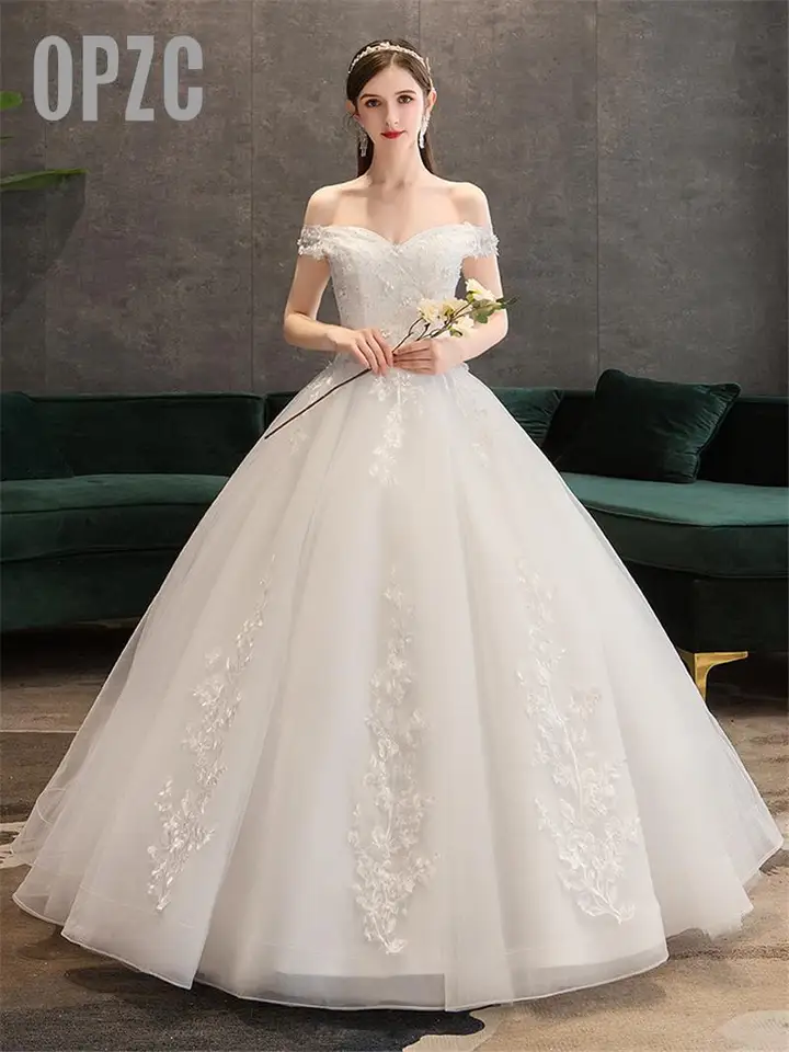 Vestido de noiva plus size, com renda e flores, vestidos de casamento simples, elegante, robe de mariee, barco, off ombro|Vestidos de Noiva| - AliExpress