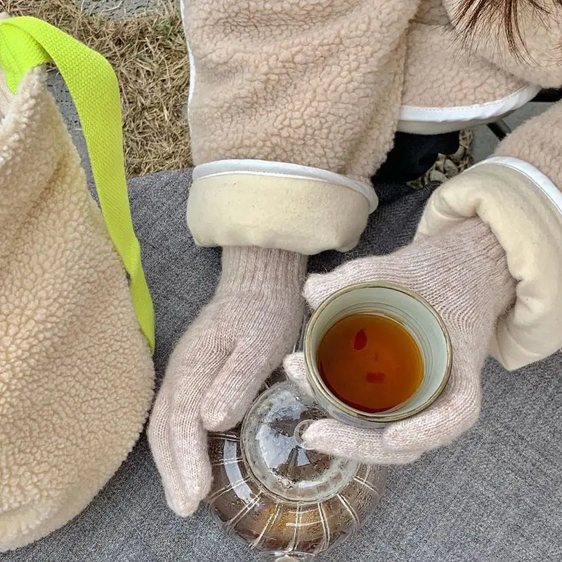 Winter Women Keep Warm Plus Velvet Touch Screen Thicken Cute Lovely Solid Soft Knitted Wool Gloves Drive Cycling Rabbit Fur