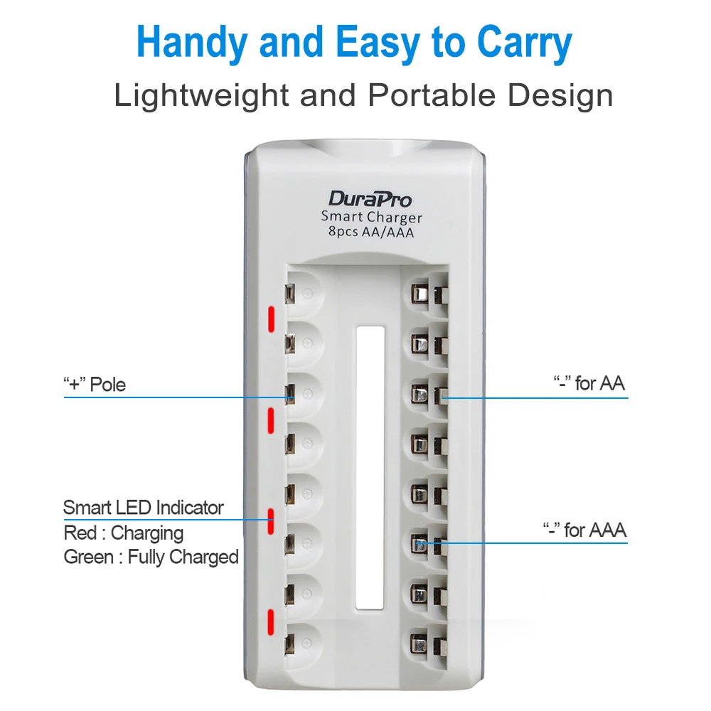 DuraPro интеллектуальное 8 слотов AA AAA зарядное устройство+ AA AAA Ni-MH Ni-Cd аккумуляторы дополнительно