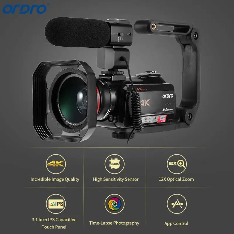 DV Ordro AC5 4K UHD цифровые видеокамеры с зумом 12X FHD 24MP WiFi ips сенсорный экран цифровой оптический DV мини-видеокамеры