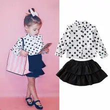 От 1 до 6 лет принцесса младенческой девочка наборы детской одежды любовь печати рубашка Топ+ гофрированная трапециевидная юбка одежда От 1 до 6 лет