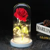 HOT Beauty And The Beast Gold-plated Red Rose With LED Light In Glass Dome For Wedding Party Valentine's Day Mother's Day Gift ► Photo 2/6