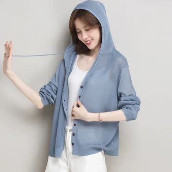 

Women's Hooded Knit Long Sleeve Casual Sun Cardigan red