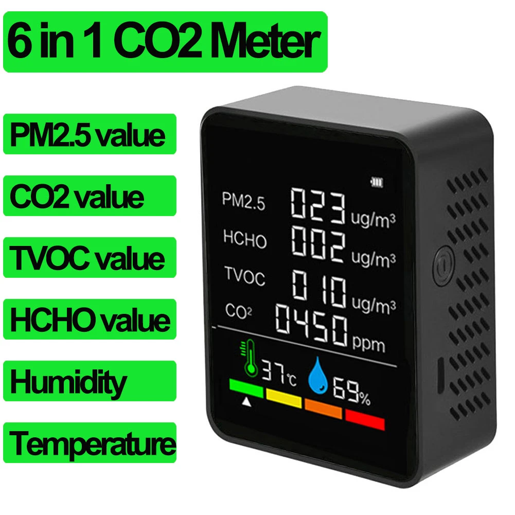 tape measure cm 5 in 1 CO2 Meter Digital Temperature Humidity Sensor Tester Air Quality Monitor CO2 Detector Carbon Dioxide TVOC HCHO Detector instrument to measure wind speed