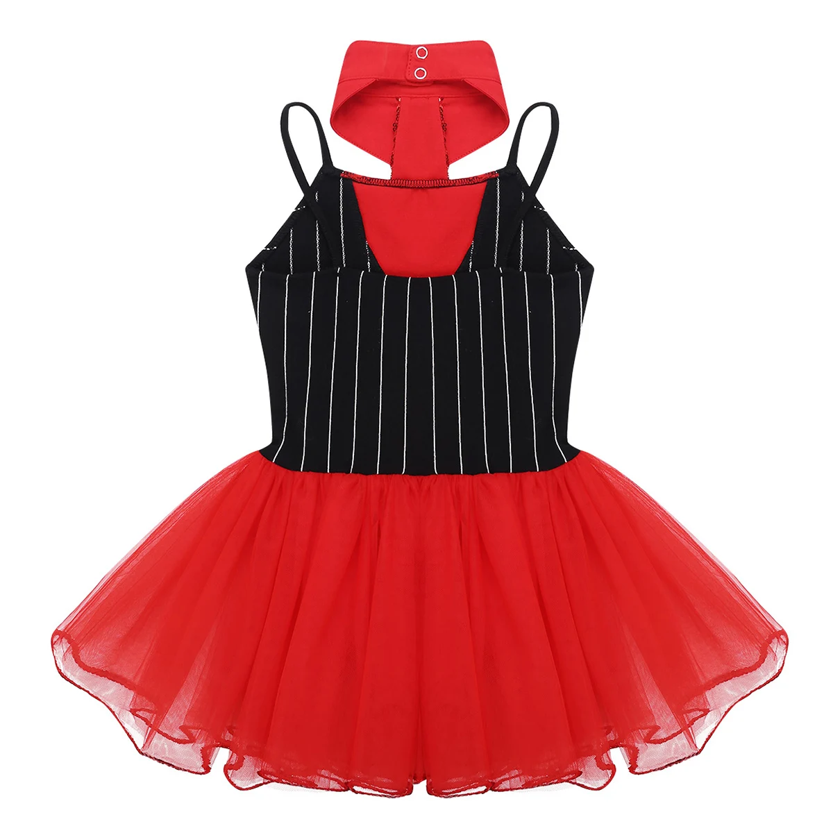 Детский гимнастический купальник в полоску с галстуком бабочкой красное