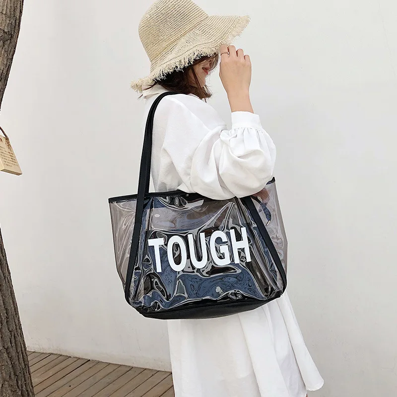 

2019 summer new JIULIN Korean version of the beach jelly crystal transparent shoulder lady bag
