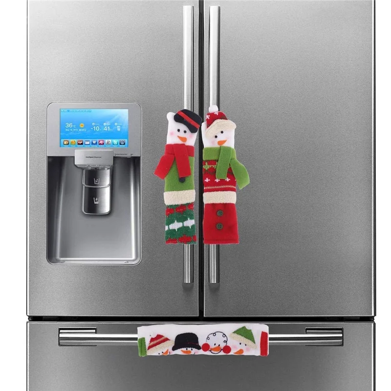 3Pcs Christmas Refrigerator Microwave Oven Door Handle Cloth Protector Dishwasher Gloves Cover Set Christmas Home Decoration