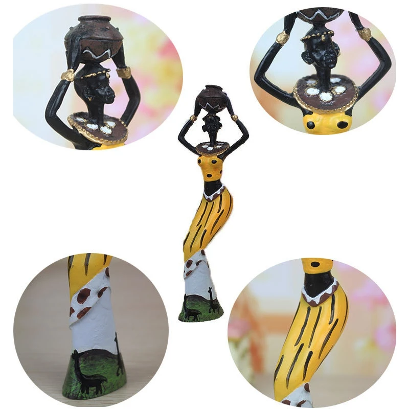 Koop 3Pcs Retro Vaas Afrikaanse Vrouw Standbeeld Exotische Hars Cultuur Beeldjes Set Voor Home Hotel Woonkamer Decoratie Ambachtelijke Ornamenten ye