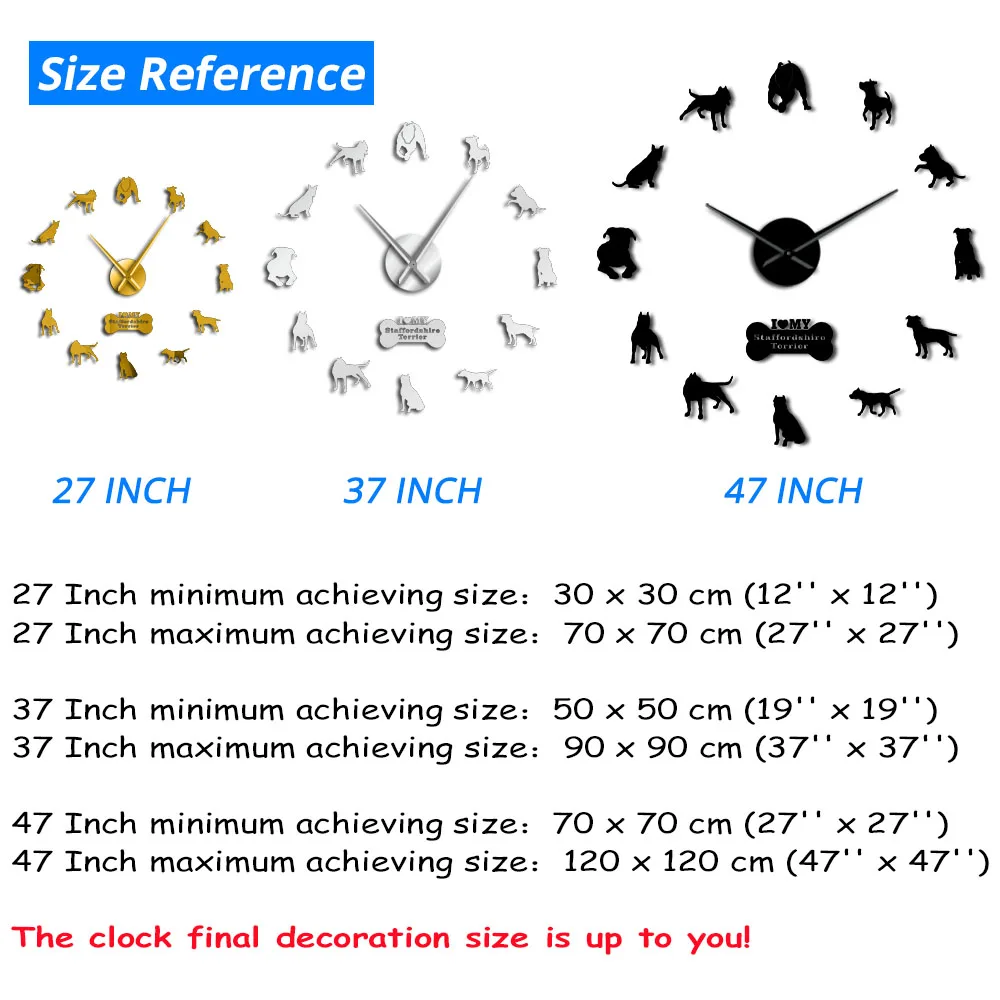 Стаффордширский бультерьер DIY большие настенные часы Staffie DIY гигантская настенная художественная декоративная стена часы собака порода орнамент памятный подарок