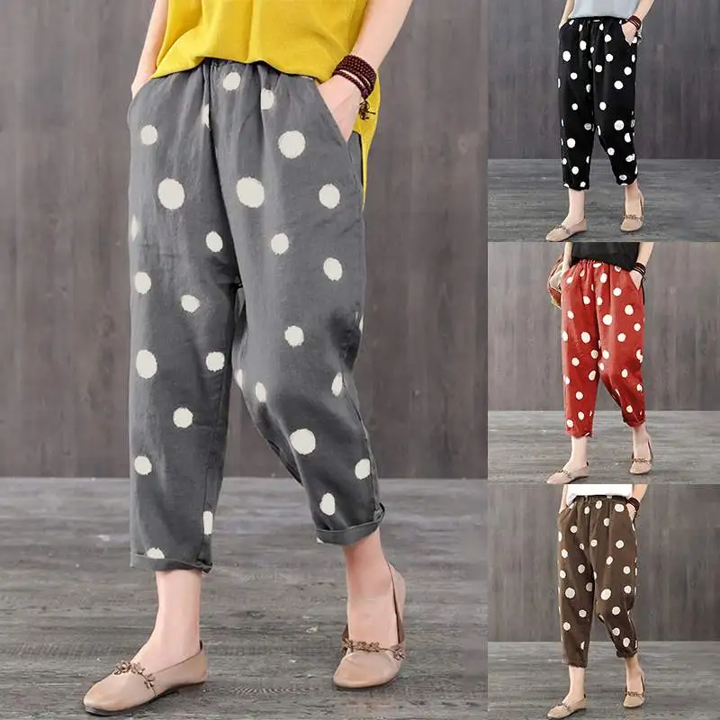 

ZANZEA Print Trousers 2019 Autumn Women's Polka Harem Pants Kaftan Elastic Waist Pantalon Female Palazzo Plus Size Causal Pant