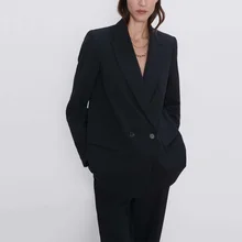 Outono e inverno jaqueta blazer feminino casual cor sólida casaco de bolso duplo decorativo