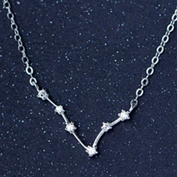 New Design 12 Constellations 925 Sterling Silver Fashion Zircon Women's Necklaces Gorgeous Jewelry Clavicular Chain - Цвет камня: Pisces