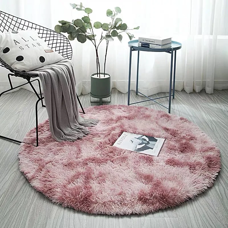 Gradient Solid Carpet Thicker Rugs Non-slip Round Mat Bathroom Area rug for living room Soft Fluffy Child Bedroom Mats 100cm