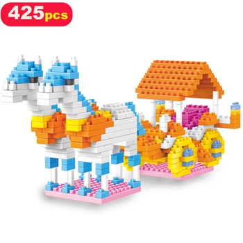 

Construction Series Small Particle Building Blocks Fairy Tale Carriage Purple Fairy Tale Villa Kids DIY Educational Brick Gifts