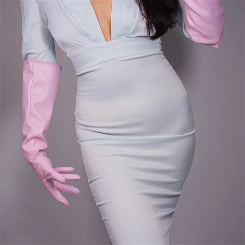 Newest Women PU Gloves Loose Long Faux Leather Glove 90cm Big Sleeve Amulation Sheepskin Light Pink Female WPU308 Newest Women PU Gloves Loose Long Faux Leather Glove 90cm Big Sleeve Amulation Sheepskin Light Pink Female WPU308