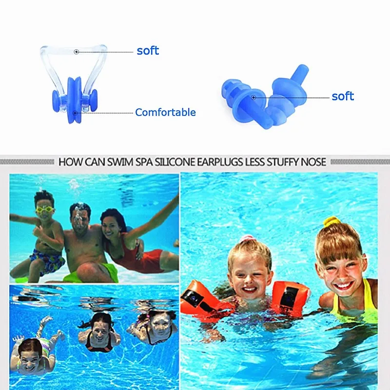 1 набор Новые водонепроницаемые силиконовые затычки для плавания и зажим носа
